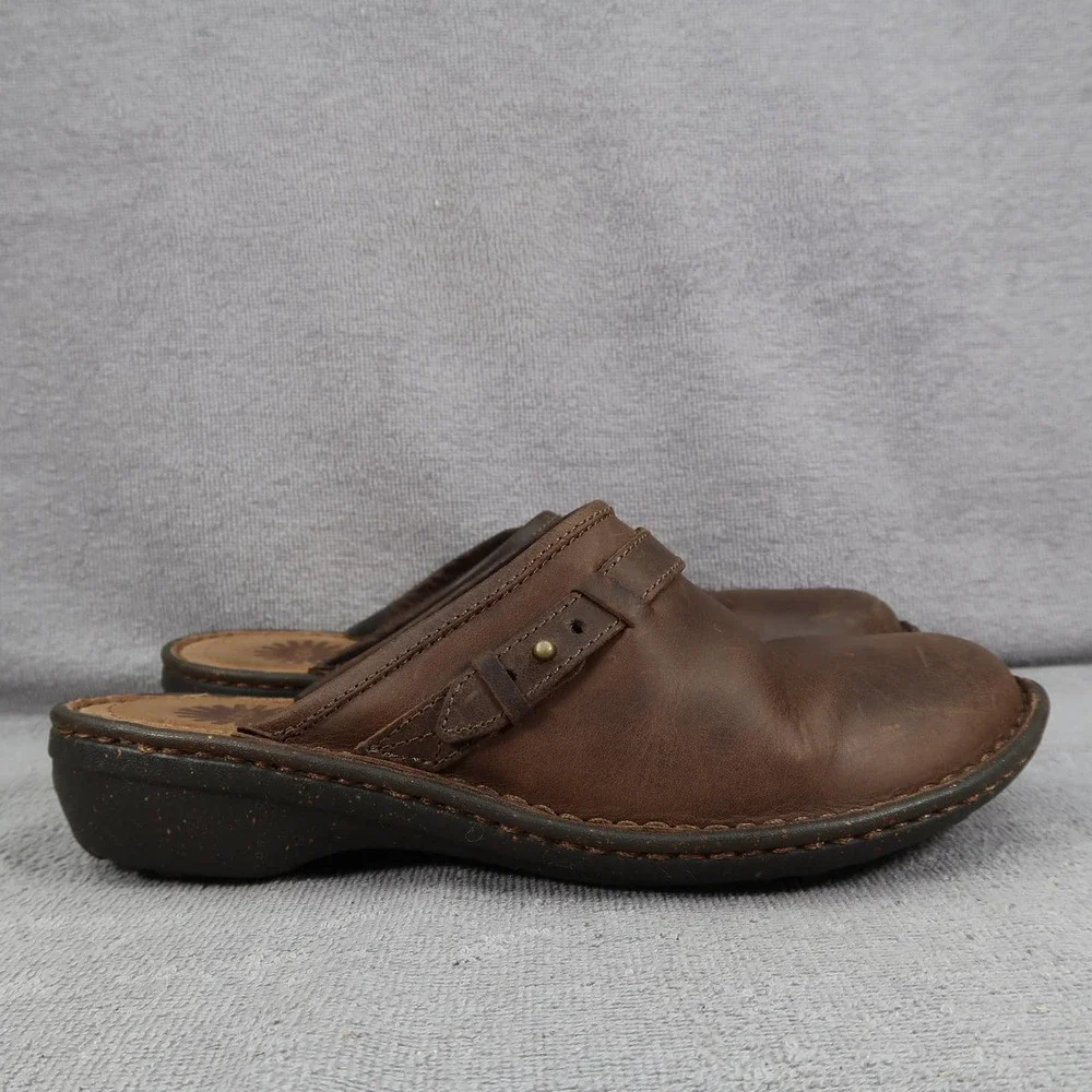 Ugg Brigden Womens 8 Brown Leather Round Toe Slip On Mules Clogs Shoes 1008151